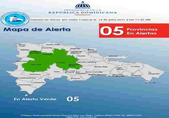 El COE emite alerta verde en cinco provincias del Cibao por vaguada