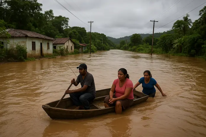 Floodwaters and Boat in Rural Landscape (1)