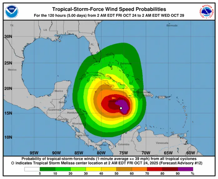 Tormenta tropical Melissa se fortalece rumbo al Caribe y podría convertirse en huracán categoría mayor el domingo